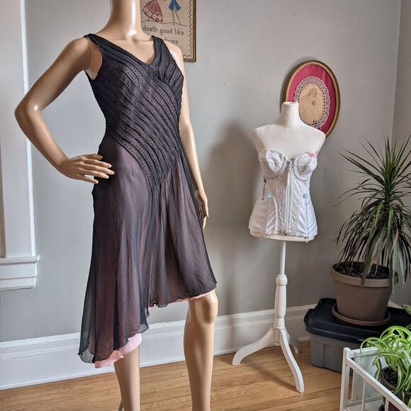 Vintage Y2K Adrianna Midi Dress Prom Beaded Silk Asymmetrical Fairycore 6 - Picture 13 of 13